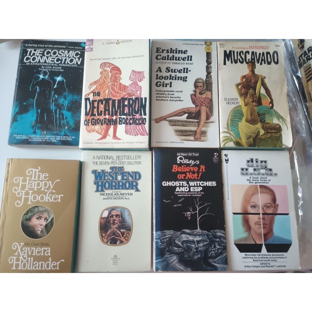 Lot of 8 Vintage Paperbacks Carl Sagan UFO Happy Hooker Ripley's Pulp Occult